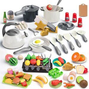 105Pcs Kids Kitchen Toy Accessories, Toddler Pretend BBQ Camping Cooking Playset